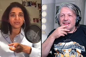 Image shows from L to R: Sindhu Vee, Richard Herring.