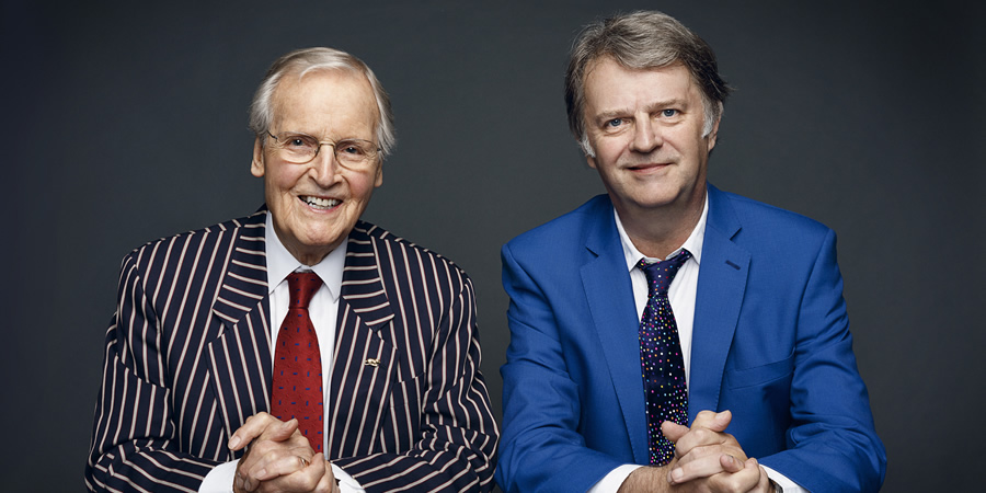 Just A Minute. Image shows from L to R: Nicholas Parsons, Paul Merton. Copyright: BBC.