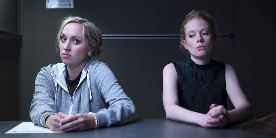 Witless. Image shows from L to R: Leanne (Kerry Howard), Rhona (Zoe Boyle). Copyright: Objective Productions.