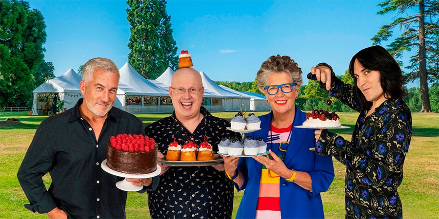 The Great British Bake Off. Image shows from L to R: Paul Hollywood, Matt Lucas, Prue Leith, Noel Fielding.